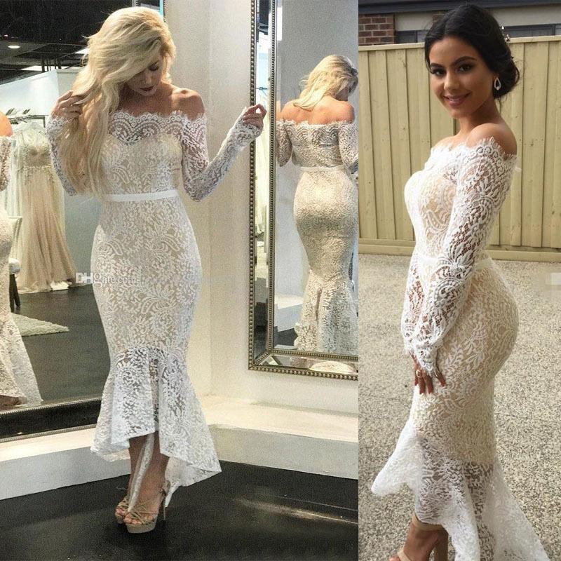 Lace Off Shoulder Long Sleeve Irregular Evening Maxi Dress