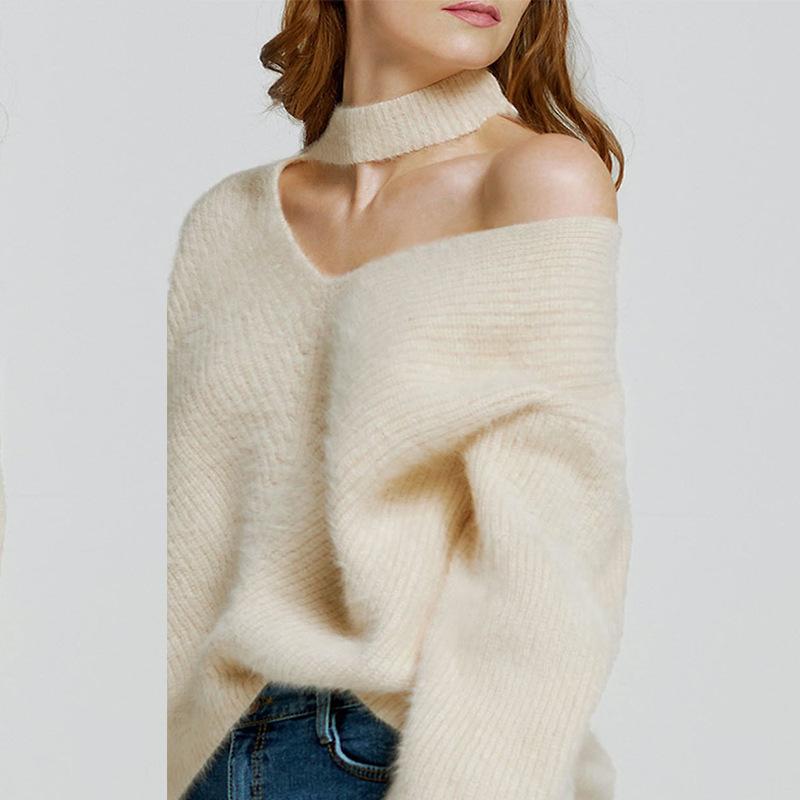 Sexy Off The Shoulder Imitation Mane Loose Lazy Sweater