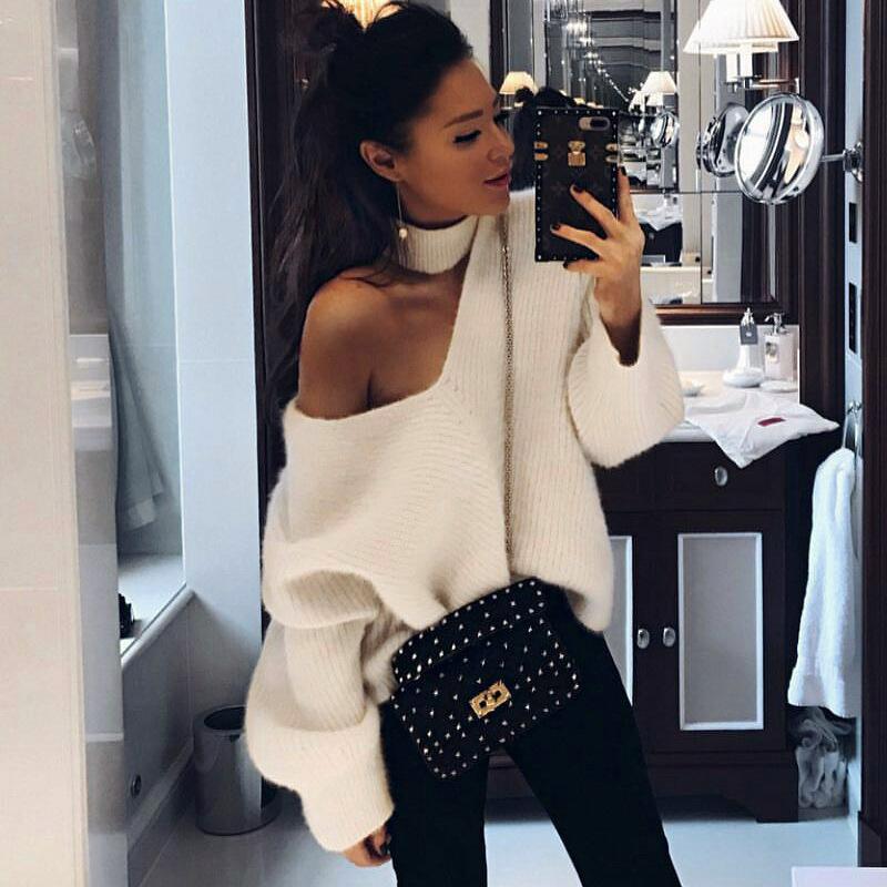 Sexy Off The Shoulder Imitation Mane Loose Lazy Sweater