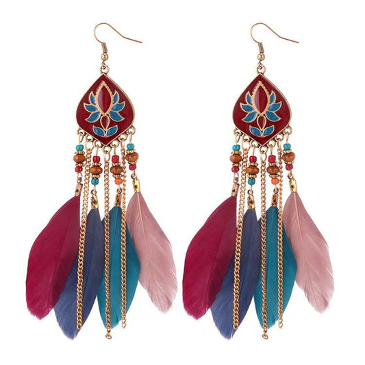 Feather Tassel Bohemian Retro Earrings