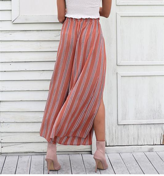 Casual High Waist Split Stripe Wide Leg Pants