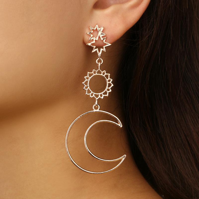 Fashion Retro Hollow Star Moon Sun Alloy Earrings