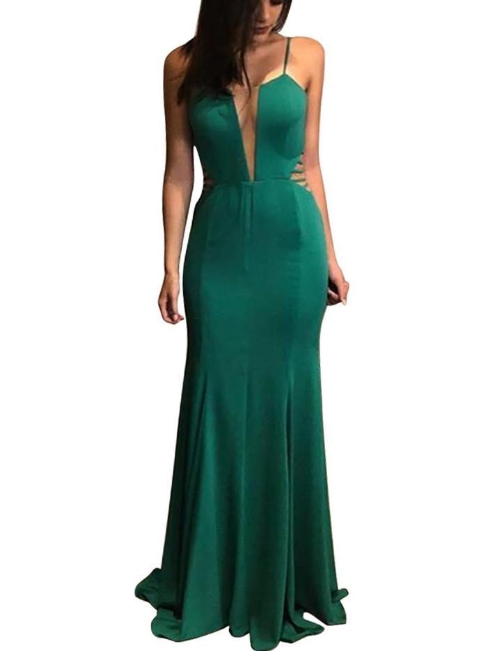 New Sexy Deep V Mesh Perspective Fishtail Sling Maxi Dress