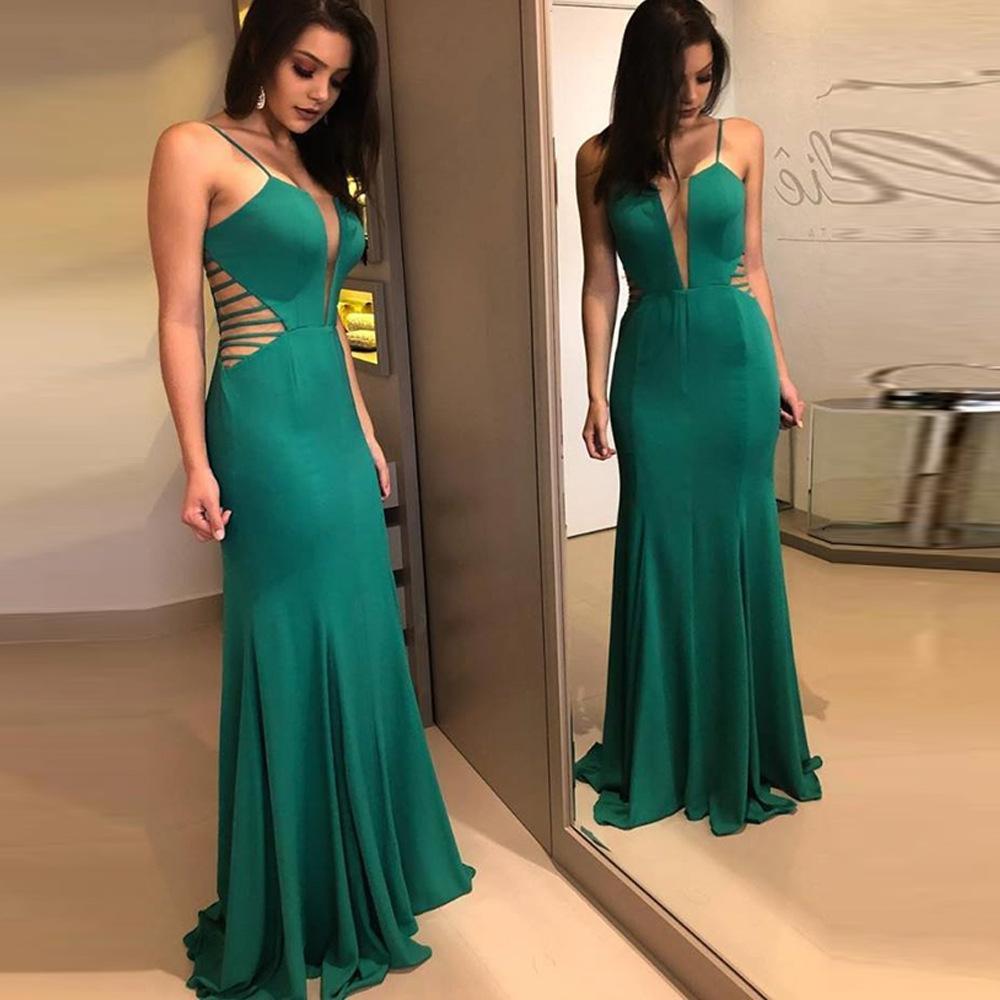 New Sexy Deep V Mesh Perspective Fishtail Sling Maxi Dress