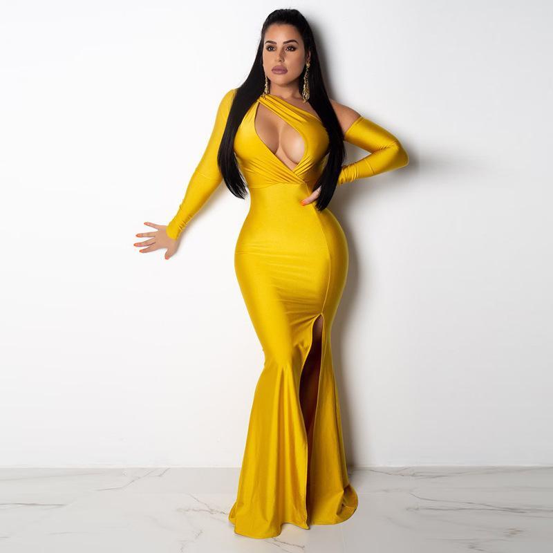 Sexy Long Sleeve Split Bodycon Evening Maxi Dress