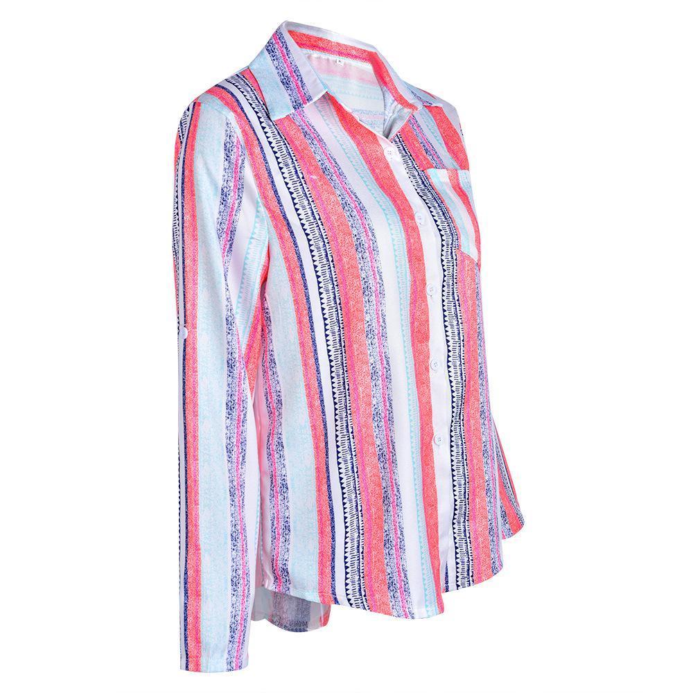 Fashion Colorful Striped Plus Size Long Sleeve Shirt