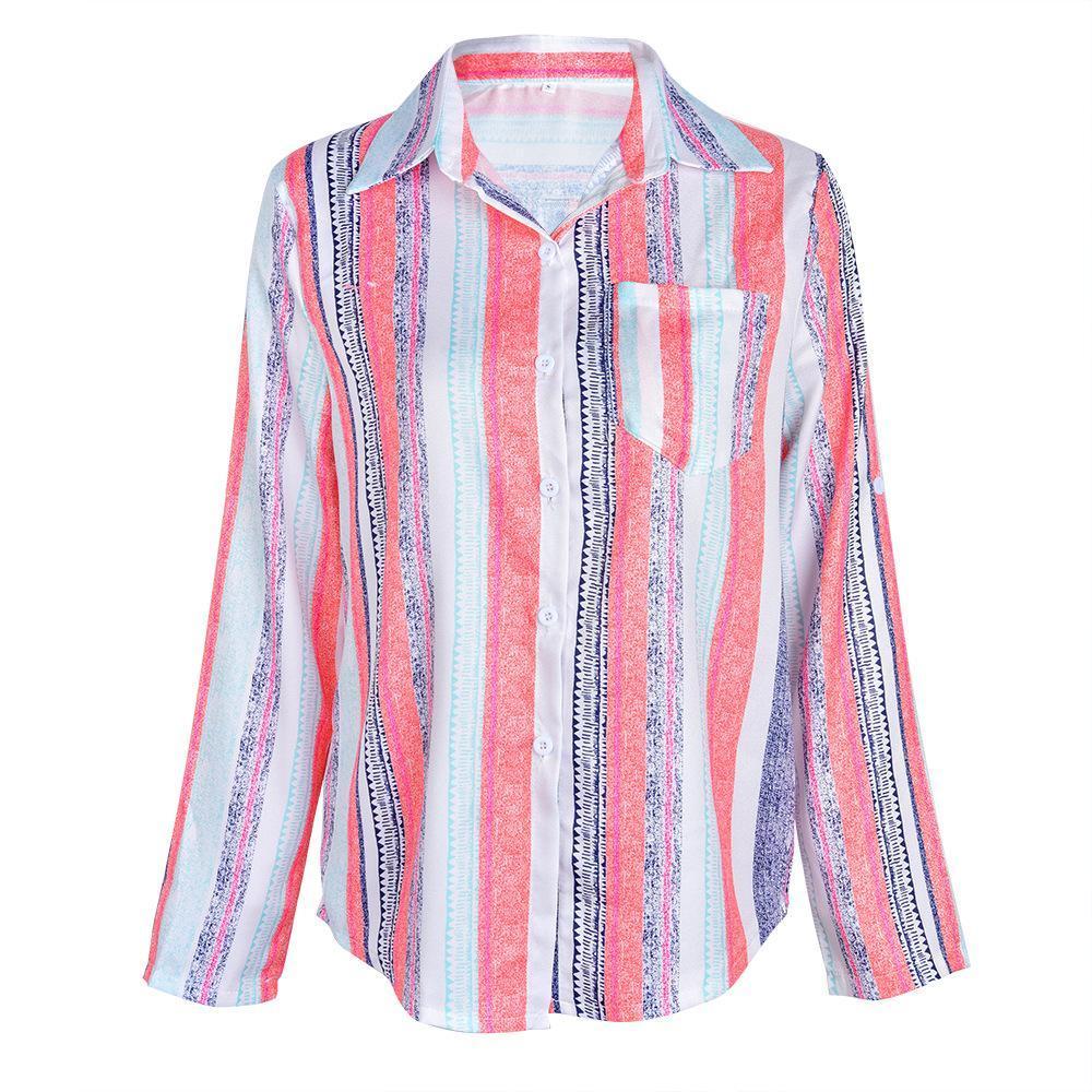 Fashion Colorful Striped Plus Size Long Sleeve Shirt