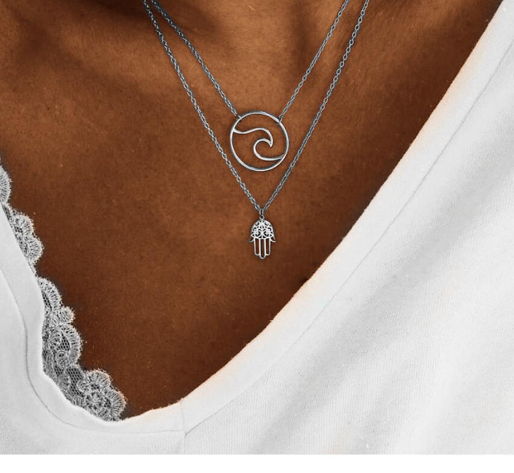 Fashion Alloy Palm Wave Multi-layer Necklace