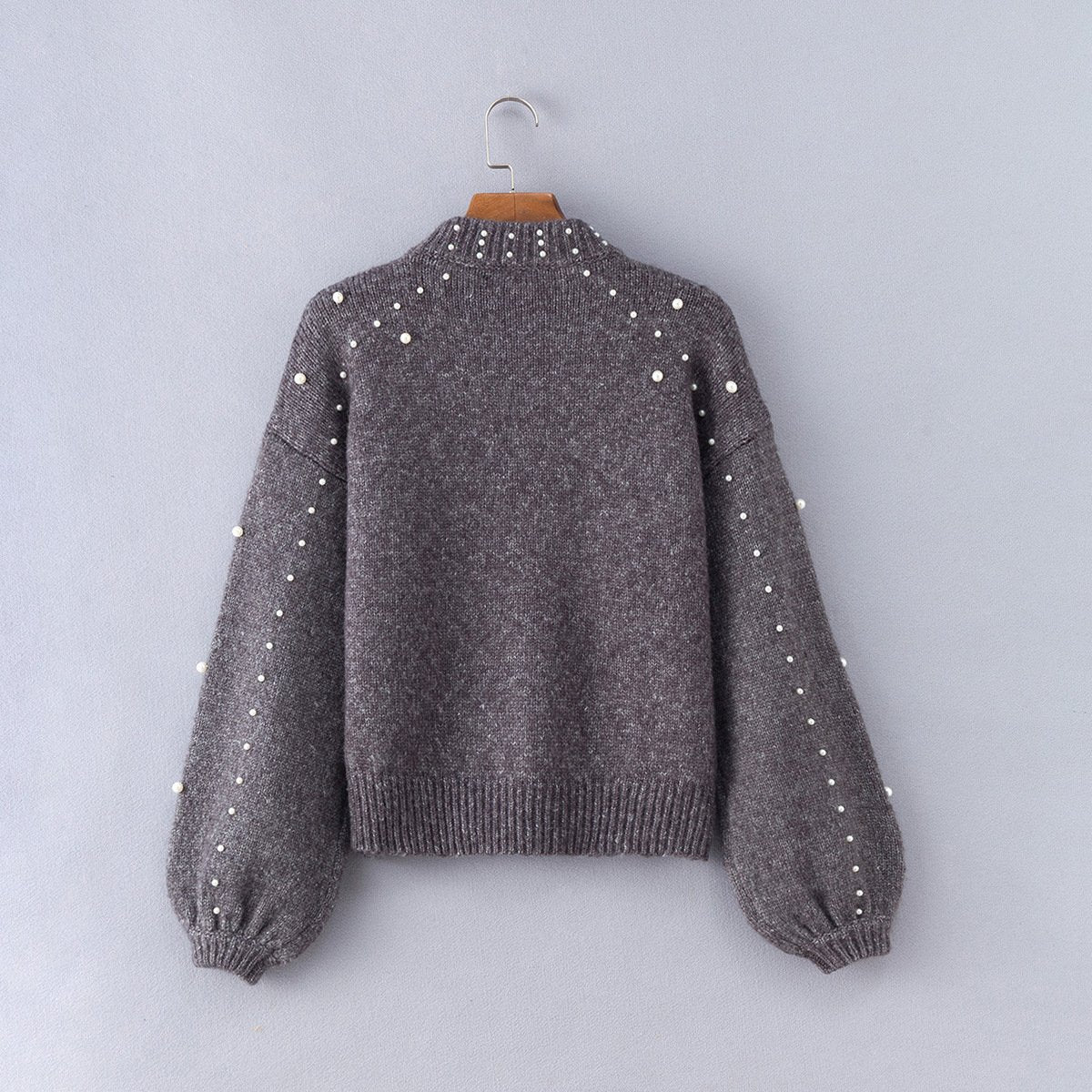 Bead Lantern Sleeve Knitted Sweater Pullover