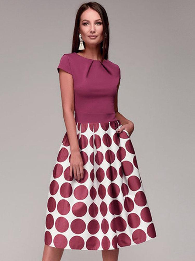 Summer Polka Dot Short Sleeve Evening Midi Dress