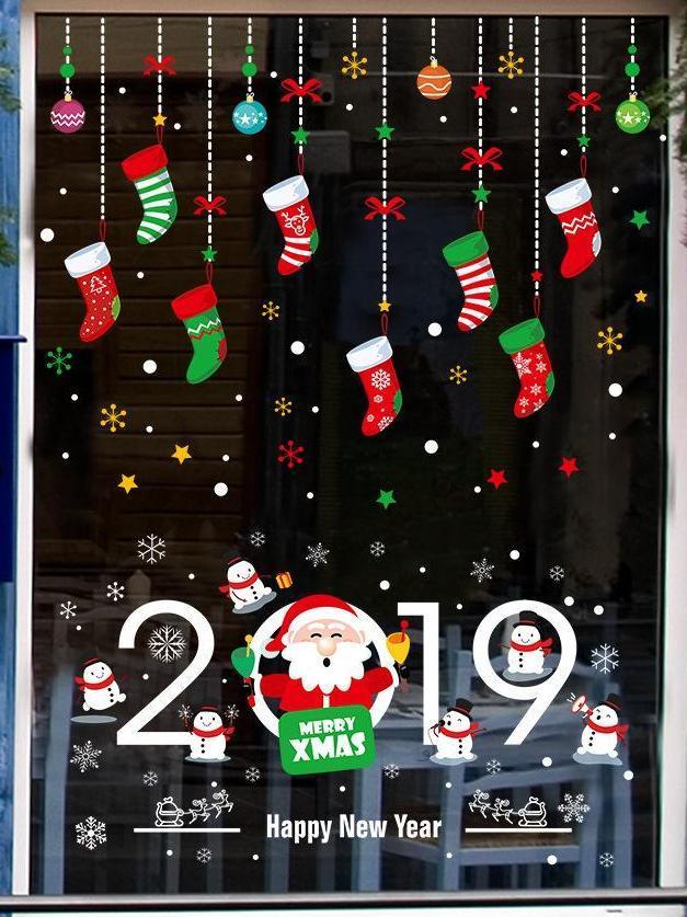 2019 new Santa Claus pendant shop window glass door decorative wall stickers