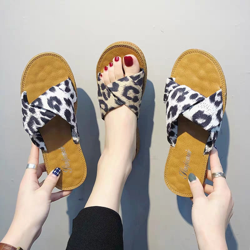 Women Summer Leopard Flat Slippers