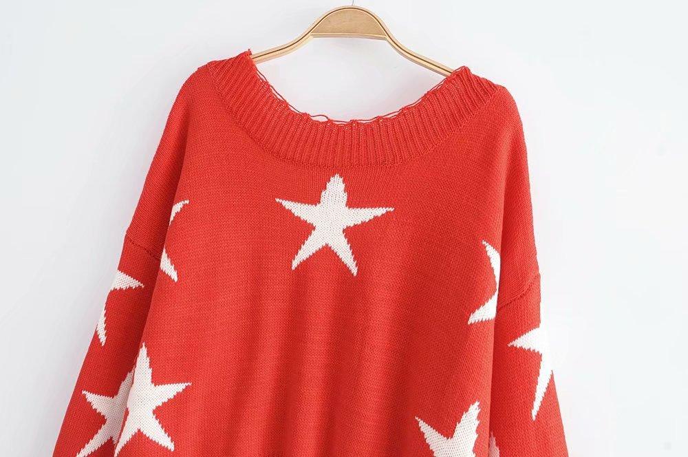 Autumn Long Sleeve Deep V Neck Star Tassels Sweater