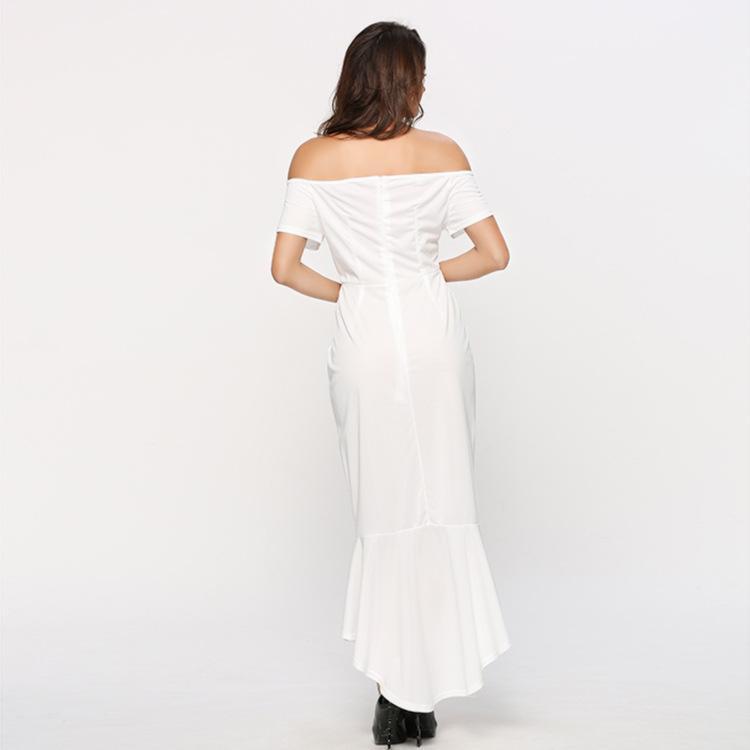 Solid Color Off Shoulder Irregular Evening Maxi Dress