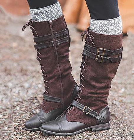 Boho Winter Bandage Colorblock Long Boots