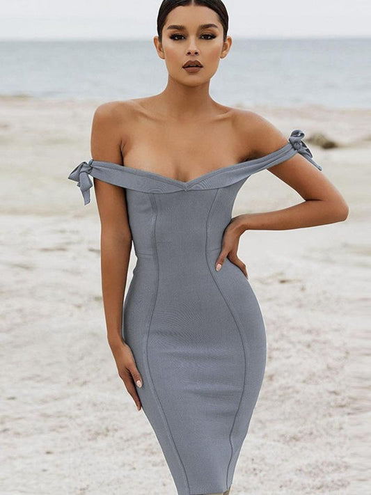 Sexy Off the Shoulder Strap Backless Solid Color Bodycon Dress