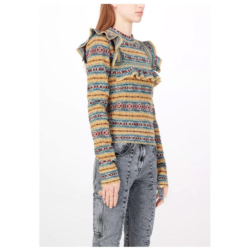 Autumn And Winter Geometric Stripes Wooden Ear Bottoming Slim Sweater