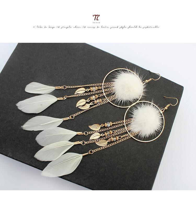 Bohemian Exaggerated Feather Shape Fringe Pierced Earrings