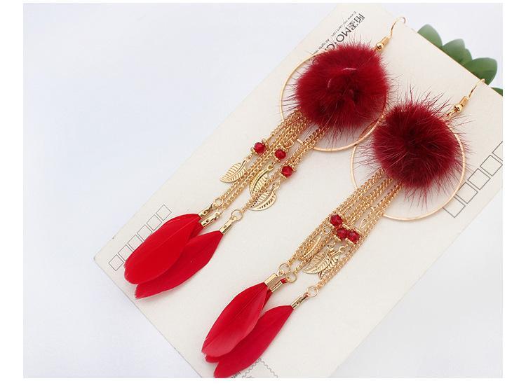 Bohemian Exaggerated Feather Shape Fringe Pierced Earrings