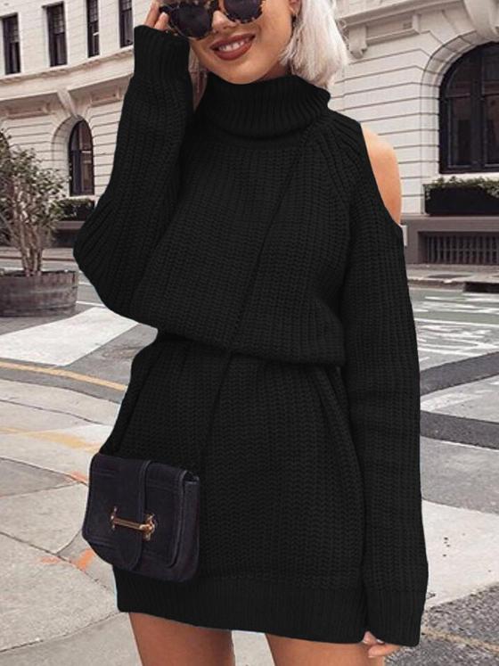 Sexy High Collar Long Sleeve Knit Midi Dress