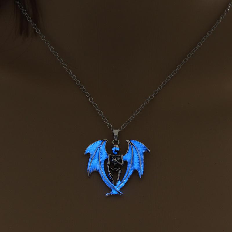 Halloween Skull Wings Glow in the Dark Pendant Necklace