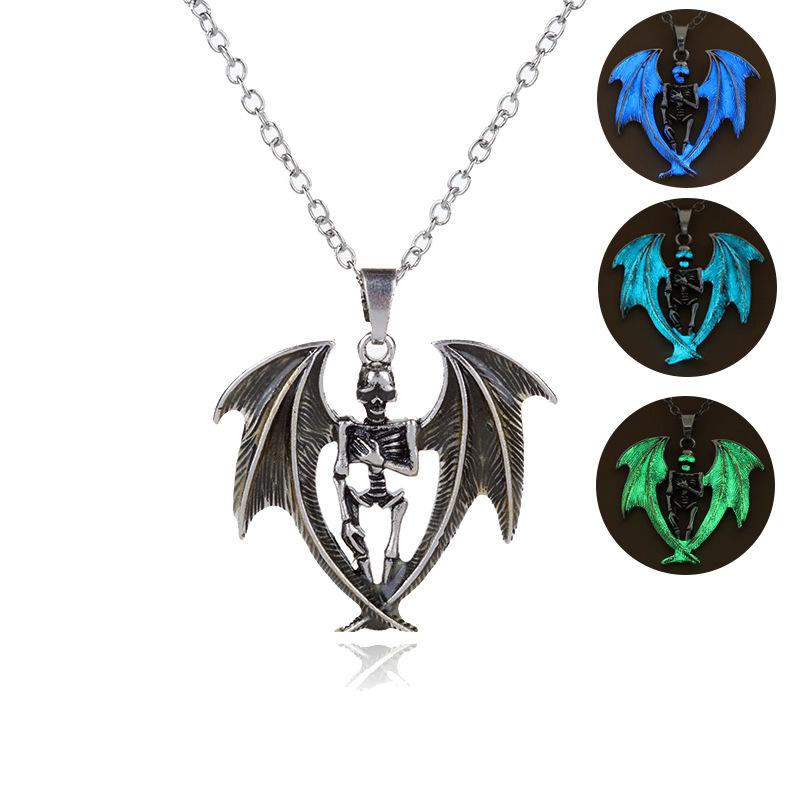 Halloween Skull Wings Glow in the Dark Pendant Necklace