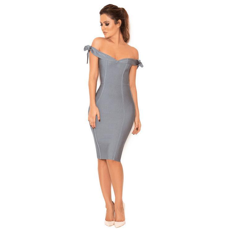 Sexy Off the Shoulder Strap Backless Solid Color Bodycon Dress