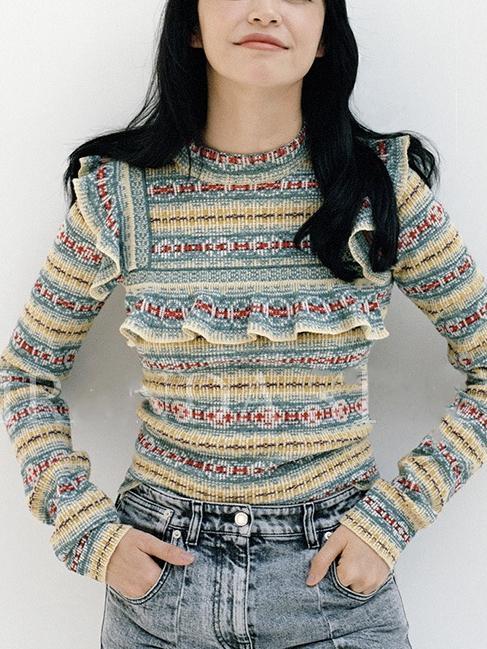 Autumn And Winter Geometric Stripes Wooden Ear Bottoming Slim Sweater