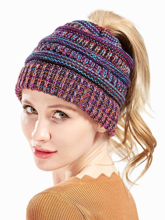 Men and women can fall and winter knitted mixed color warm headgear cap