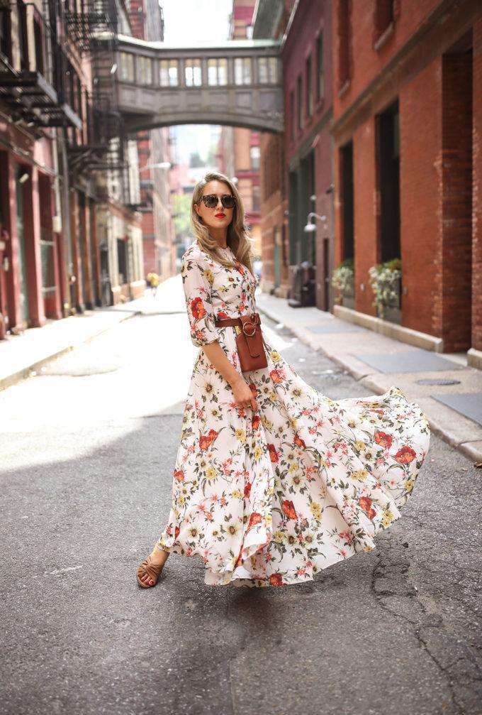 Floral Print Round Neck Bohemia Maxi Dress