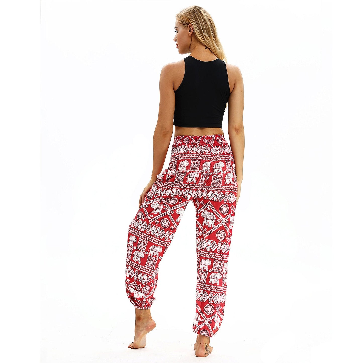 Square Elephant Pattern Digital Printing Yoga Pants Loose Women's Sports Lantern Pants Belly Dance Casual Yoga Pants 3