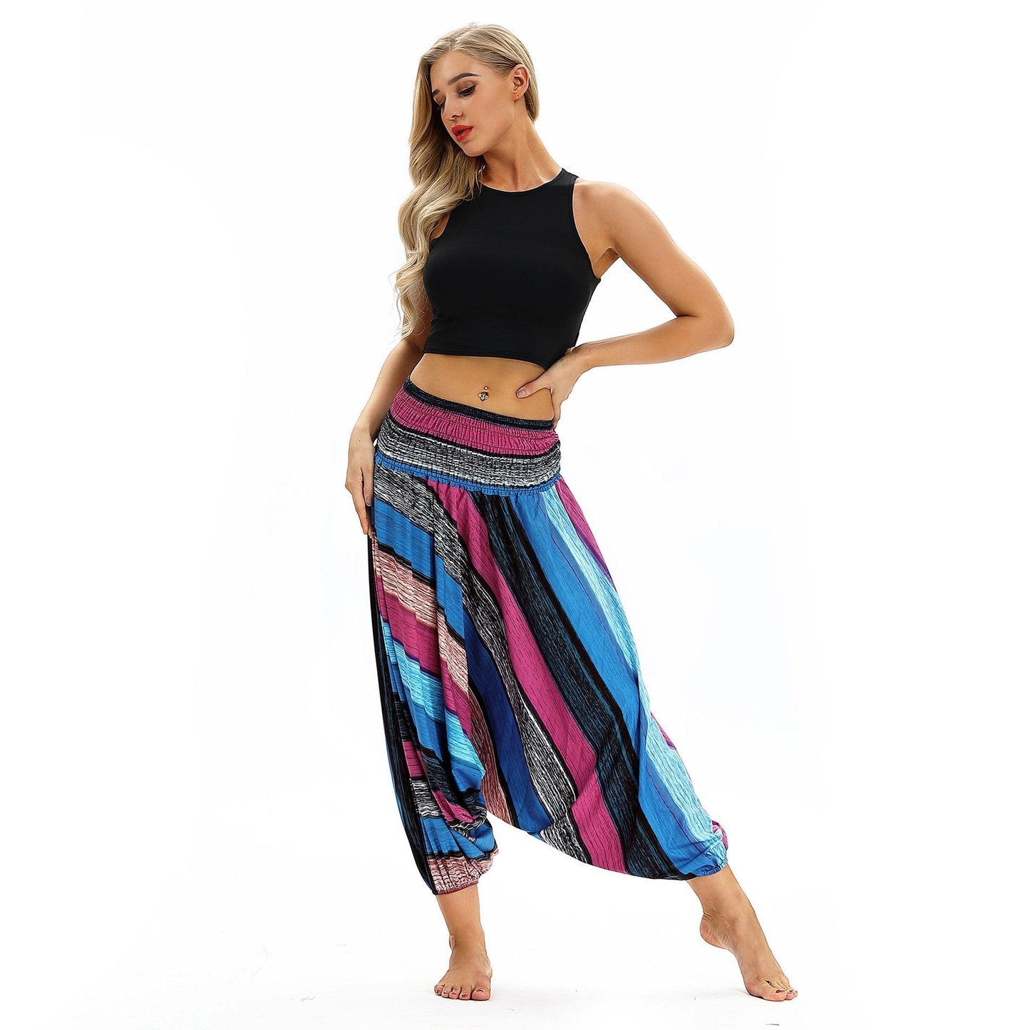 Cross-border New Digital Print Women's Fitness Yoga Pants Leisure Loose European and American Lantern Pants Women's Fashion Wholesale.