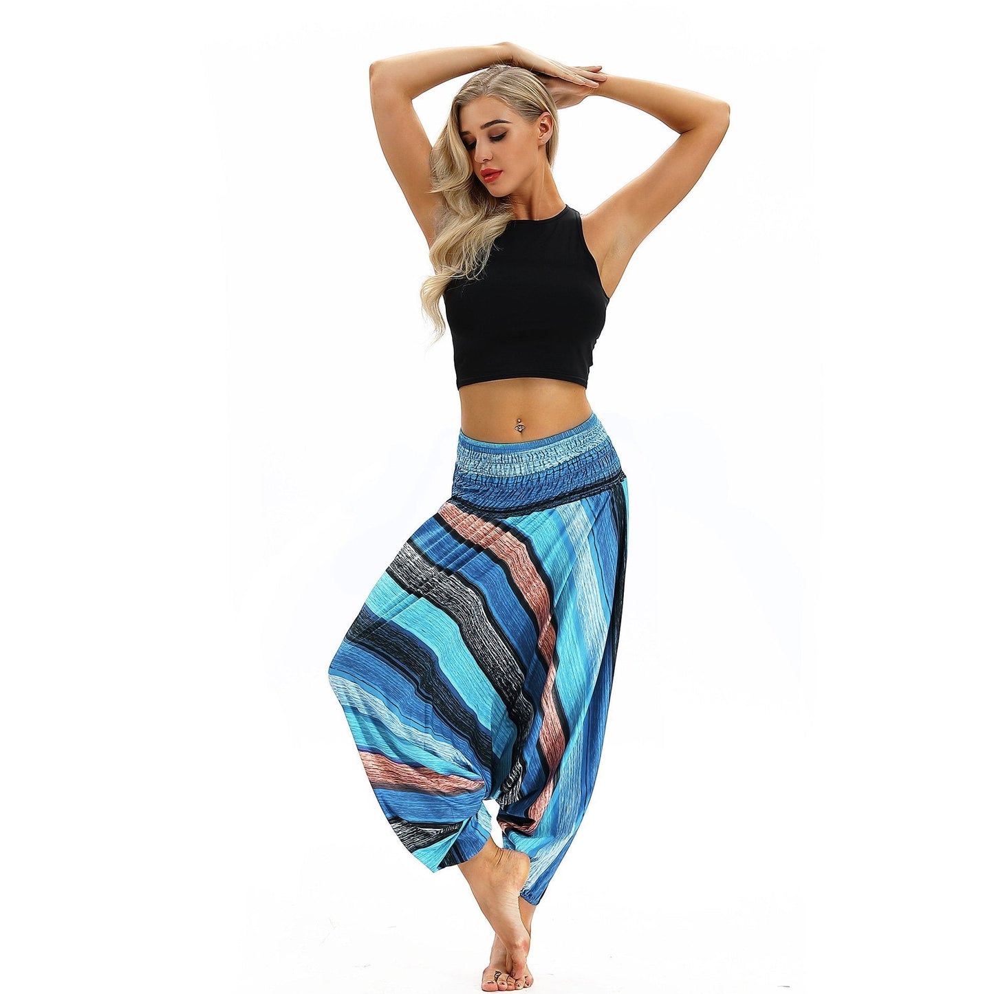 Cross-border New Digital Print Women's Fitness Yoga Pants Leisure Loose European and American Lantern Pants Women's Fashion Wholesale.