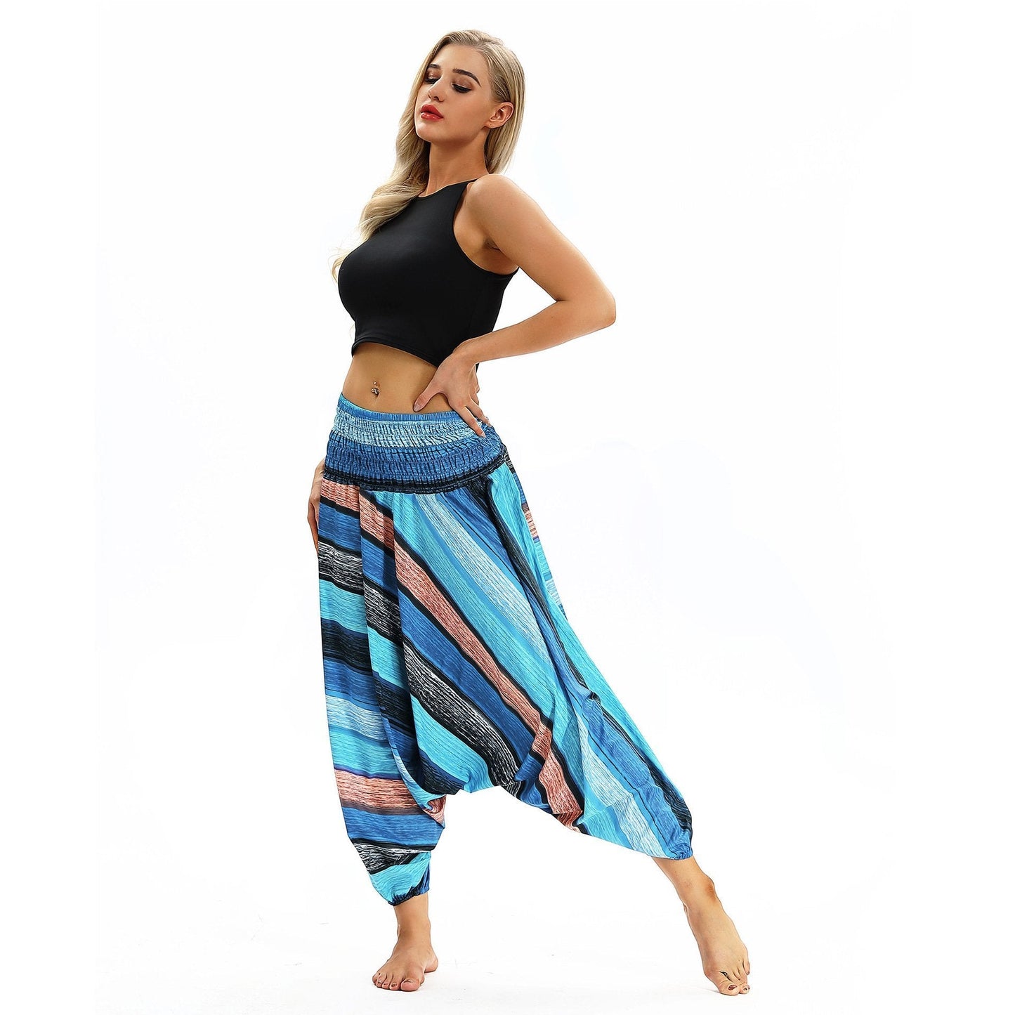 Cross-border New Digital Print Women's Fitness Yoga Pants Leisure Loose European and American Lantern Pants Women's Fashion Wholesale.