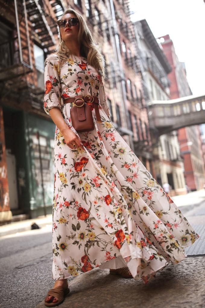 Floral Print Round Neck Bohemia Maxi Dress