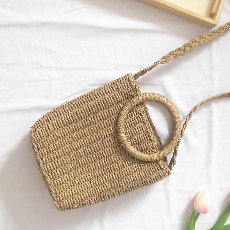 Vintage Ring Paper Rope Handbag Square Straw Bag Beach Bag