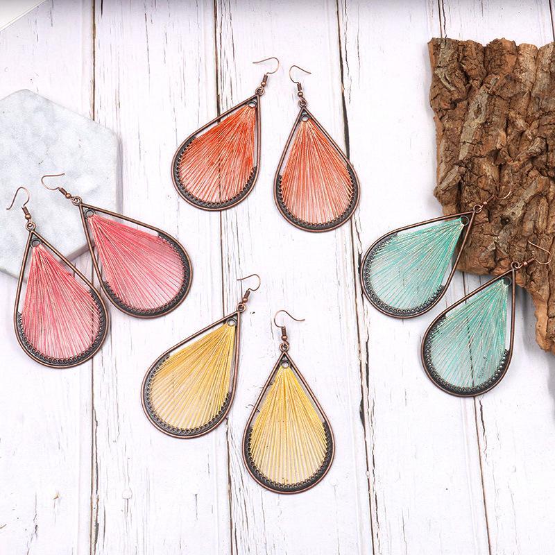 Bohemian folk style handmade silk earrings exaggerated personality drop earrings