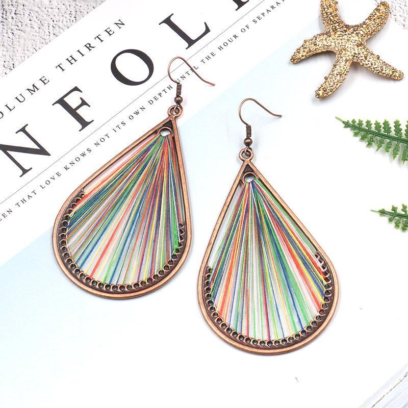 Bohemian folk style handmade silk earrings exaggerated personality drop earrings