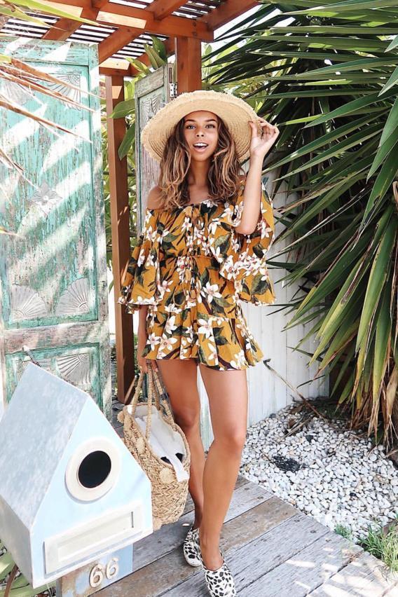 Bohemia Floral Print Off Shoulder Lace up Mini Dress