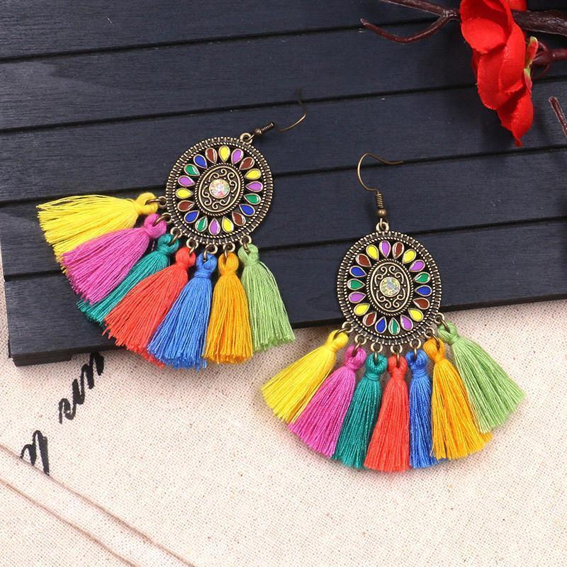 Vintage Colorful Tassel Dream Catcher Earrings Jewelry