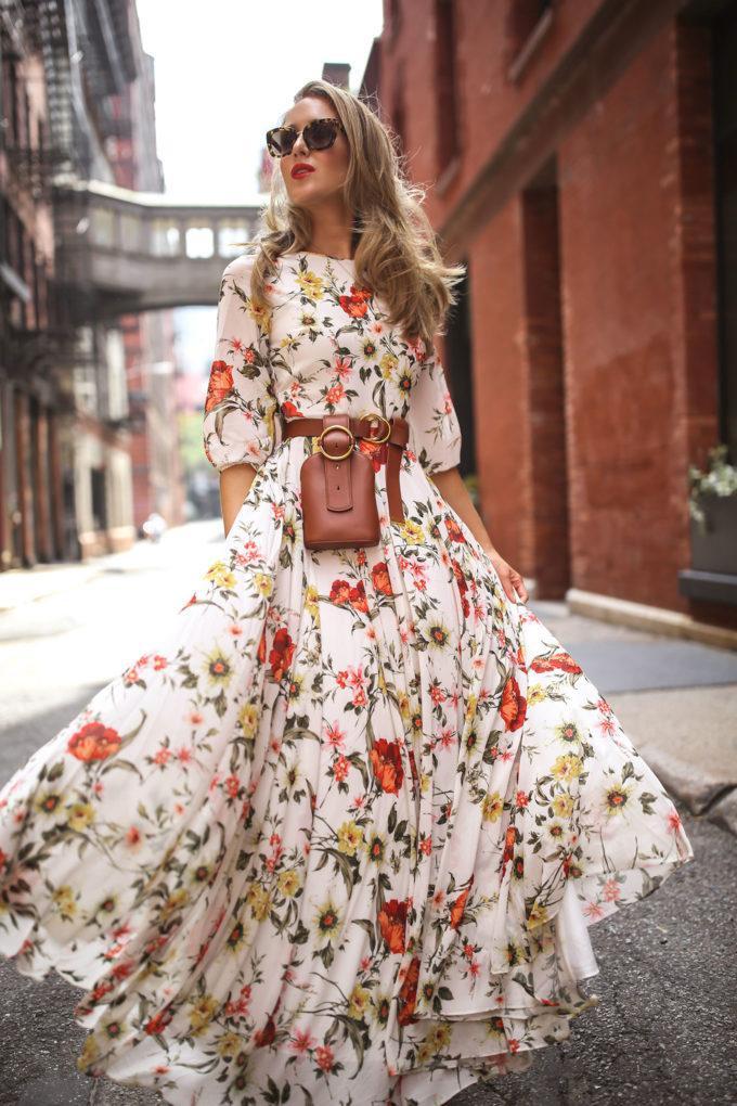 Floral Print Round Neck Bohemia Maxi Dress