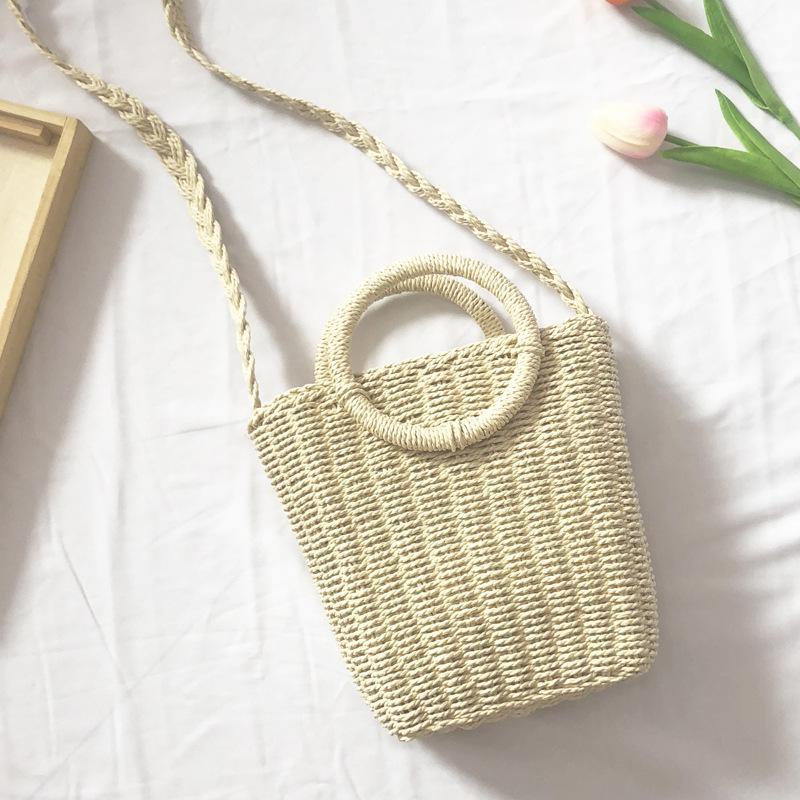 Vintage Ring Paper Rope Handbag Square Straw Bag Beach Bag