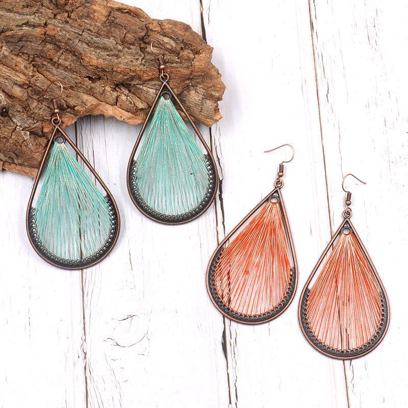 Bohemian folk style handmade silk earrings exaggerated personality drop earrings