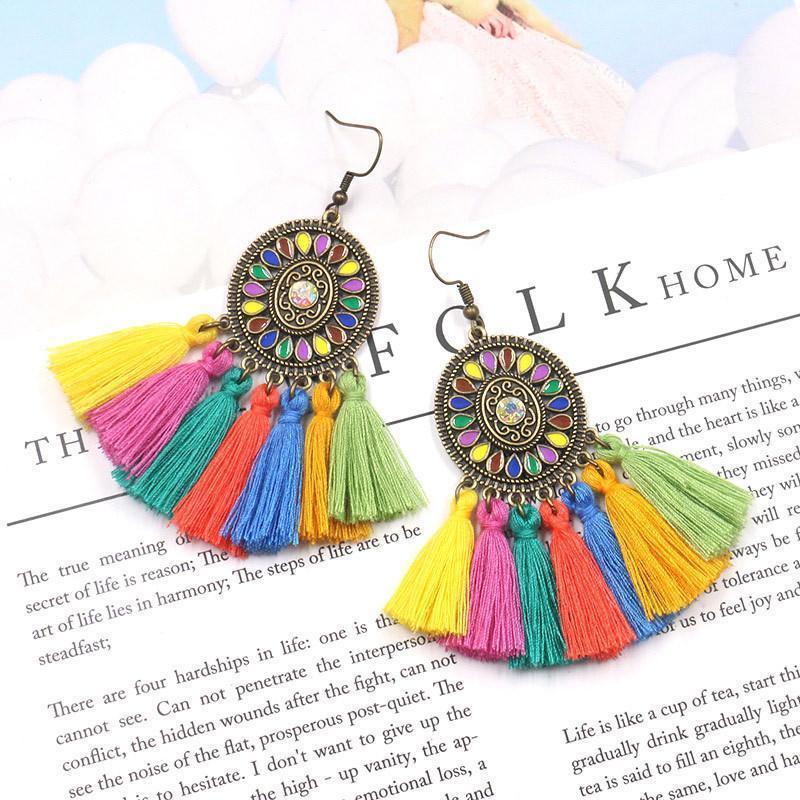 Vintage Colorful Tassel Dream Catcher Earrings Jewelry