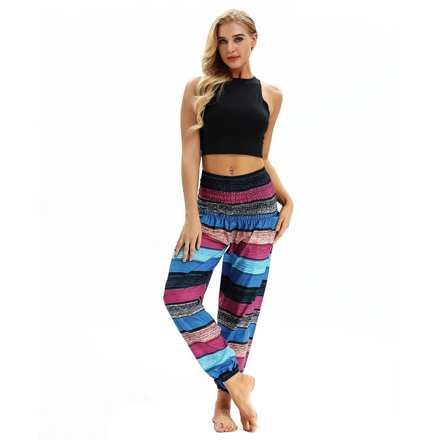 Women's Casual Light Lantern Stripe Dance Pants Popular In Autumn Yoga Loose Pants