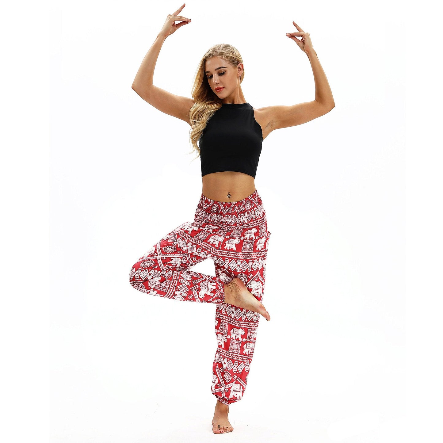 Square Elephant Pattern Digital Printing Yoga Pants Loose Women's Sports Lantern Pants Belly Dance Casual Yoga Pants 3