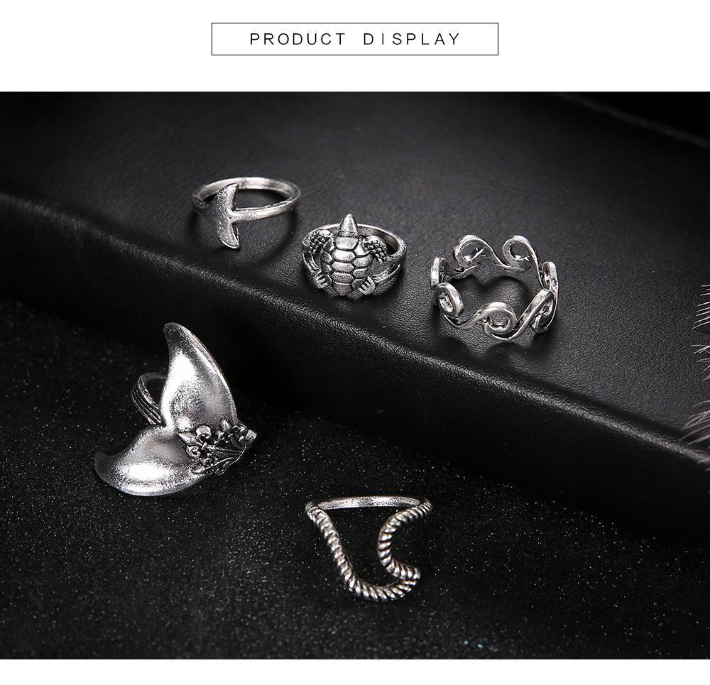 Bohemian Accessories Geometric Turtle Fishtail 5 Piece Sets Ring