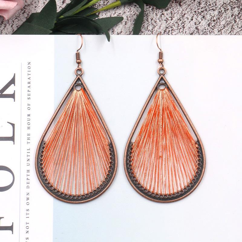 Bohemian folk style handmade silk earrings exaggerated personality drop earrings