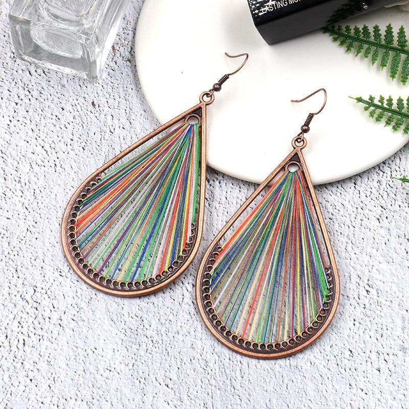 Bohemian folk style handmade silk earrings exaggerated personality drop earrings