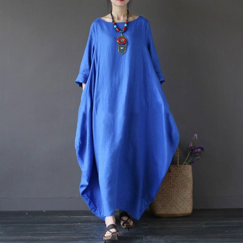 Loose T-neck Middle Sleeve Long Dress for European and American Ladies